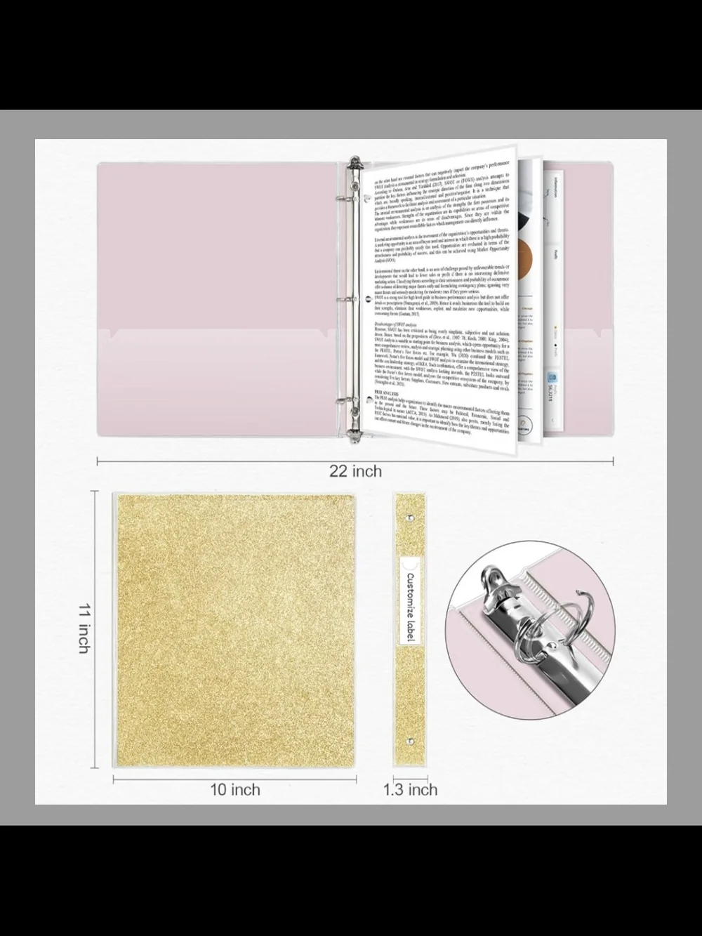 Glitter 3-Ring Binder Set - Black, Pink, Green, Gold - Brand New!!